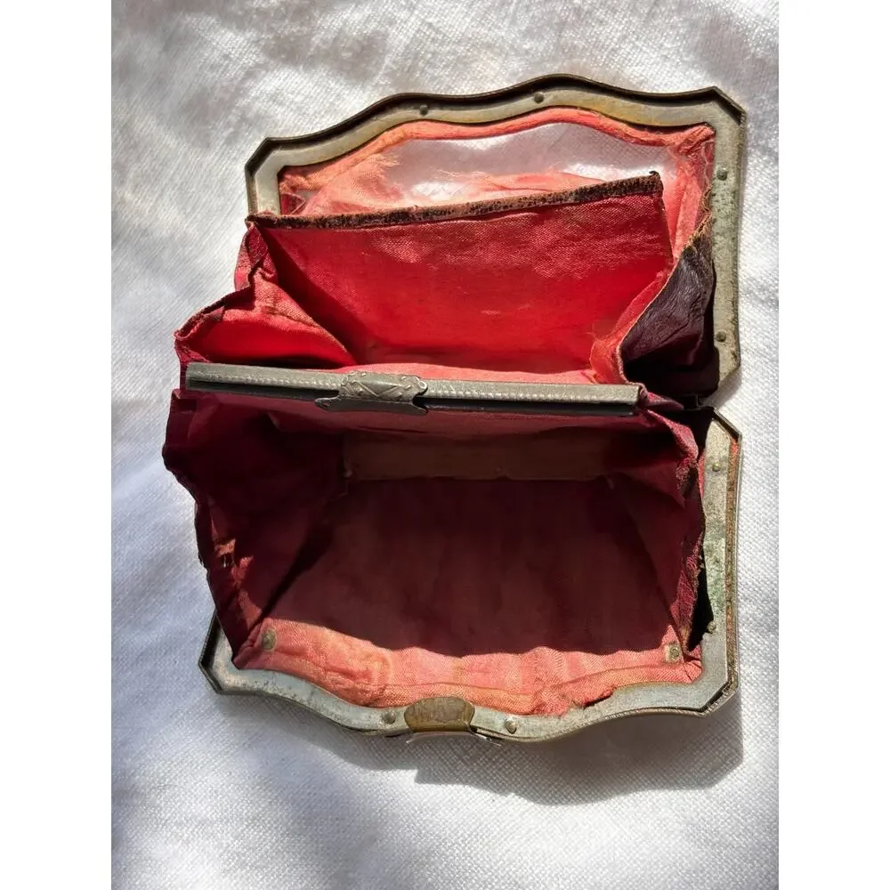 Mother of Pearl Coin Purse Antique Victorian Brass Frame Kiss Lock Change FLAWS